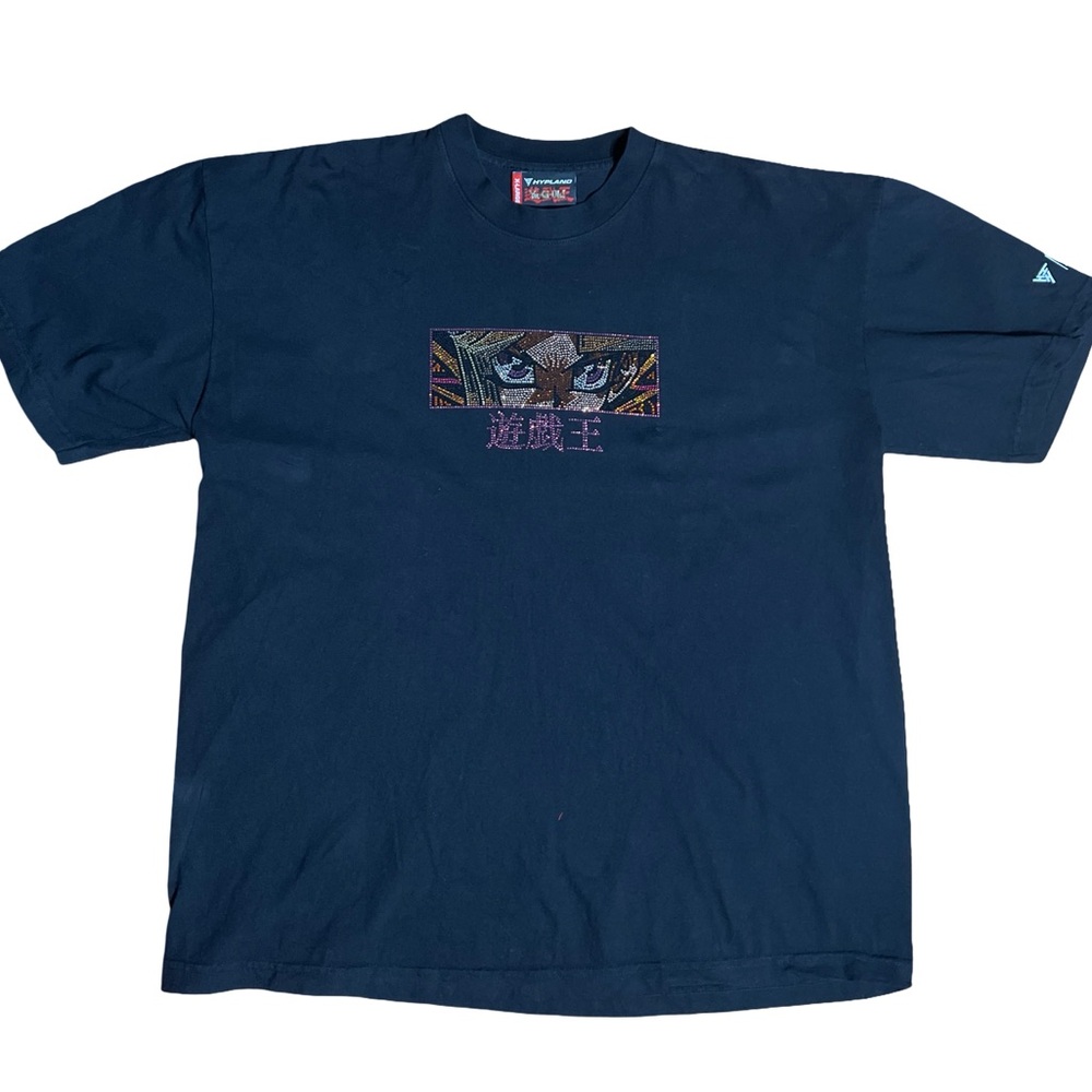 Hypland Yu Gi Oh  Rhinestone Blue Short Sleeve Tee with Graphic Design
